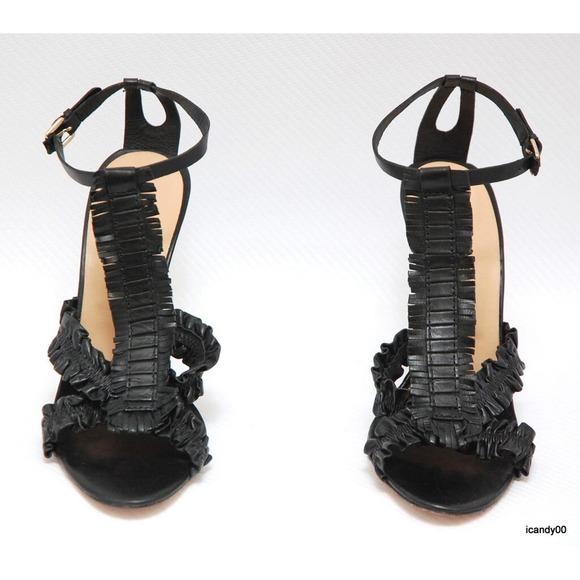 L.A.M.B. LITA RUFFLE SANDAL OPEN TOE PUMP BLACK 9 $335 - Picture 4 of 8